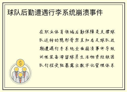 球队后勤遭遇行李系统崩溃事件